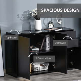 High Gloss Frame Sideboard, Side Cabinet, Push-Open Design with 2 Drawer for Living Room, Bedroom, Black - Giant Lobelia