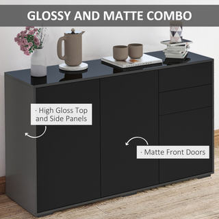 High Gloss Frame Sideboard, Side Cabinet, Push-Open Design with 2 Drawer for Living Room, Bedroom, Black - Giant Lobelia