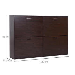 Wooden Modern Design 4 Drawer Shoes Cabinet Pull Down Shelf Storage Organiser Entrance Hallway Furniture - Dark Brown - Giant Lobelia