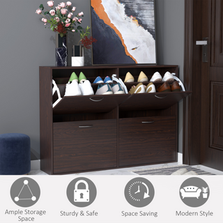 Wooden Modern Design 4 Drawer Shoes Cabinet Pull Down Shelf Storage Organiser Entrance Hallway Furniture - Dark Brown - Giant Lobelia