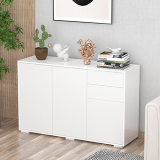 High Gloss Frame Sideboard, Side Cabinet, Push-Open Design with 2 Drawer for Living Room, Bedroom, White - Giant Lobelia