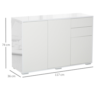 High Gloss Frame Sideboard, Side Cabinet, Push-Open Design with 2 Drawer for Living Room, Bedroom, White - Giant Lobelia