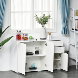 High Gloss Frame Sideboard, Side Cabinet, Push-Open Design with 2 Drawer for Living Room, Bedroom, White - Giant Lobelia