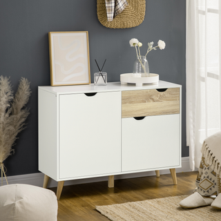 Modern Sideboard Storage Cabinet, Free Standing Accent Cupboard with Drawer, 2 Doors for Bedroom, Living Room, Hallway, White - Giant Lobelia