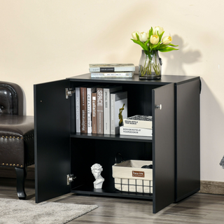 Storage Cabinet w/ Two Shelves Wooden Sideboard Freestanding Kitchen Cupboard Bookcase - Black - Giant Lobelia