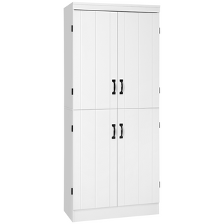 4-Door Tall Kitchen Cupboard, Freestanding 6-Tier Storage Cabinet with 2 Adjustable Shelves for Living Room, Dining Room, White - Giant Lobelia