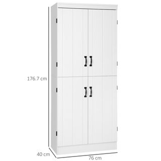 4-Door Tall Kitchen Cupboard, Freestanding 6-Tier Storage Cabinet with 2 Adjustable Shelves for Living Room, Dining Room, White - Giant Lobelia