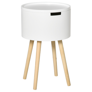 Modern Side Table with Hidden Storage Space, Round Night Stand with Removable Tray Wood Frame End Coffee Table for Living Room Children's Room, White - Giant Lobelia