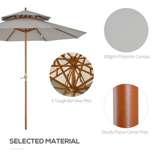 2.7 m Patio Parasol Double Tier Garden Umbrellas Outdoor Sun Umbrella Sunshade Bamboo Parasol, Grey - Giant Lobelia