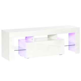 High Gloss TV Stand Cabinet with LED RGB Lights and Remote Control for 43"/50"/55" TV, Media TV Console Table with Storage Drawer and Shelf, White - Giant Lobelia