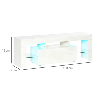 High Gloss TV Stand Cabinet with LED RGB Lights and Remote Control for 43"/50"/55" TV, Media TV Console Table with Storage Drawer and Shelf, White - Giant Lobelia