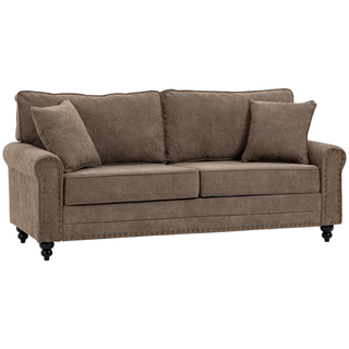 2 Seater Sofas for Living Room, Fabric Sofa with Nailhead Trim, Loveseat with Cushions and Throw Pillows, Brown - Giant Lobelia