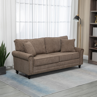 2 Seater Sofas for Living Room, Fabric Sofa with Nailhead Trim, Loveseat with Cushions and Throw Pillows, Brown - Giant Lobelia