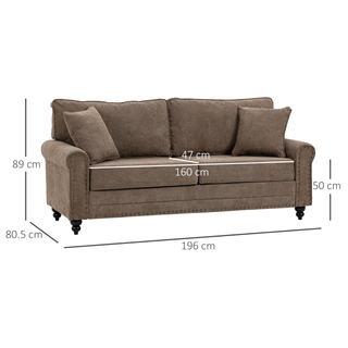 2 Seater Sofas for Living Room, Fabric Sofa with Nailhead Trim, Loveseat with Cushions and Throw Pillows, Brown - Giant Lobelia