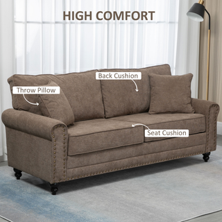 2 Seater Sofas for Living Room, Fabric Sofa with Nailhead Trim, Loveseat with Cushions and Throw Pillows, Brown - Giant Lobelia