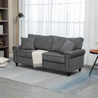 2 Seater Sofas for Living Room, Fabric Sofa with Nailhead Trim, Loveseat with Cushions and Throw Pillows, Grey - Giant Lobelia