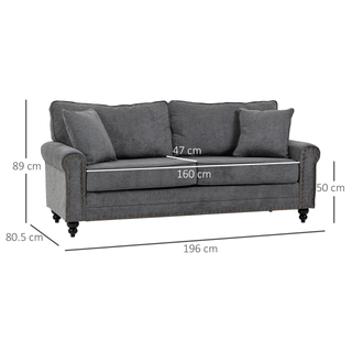 2 Seater Sofas for Living Room, Fabric Sofa with Nailhead Trim, Loveseat with Cushions and Throw Pillows, Grey - Giant Lobelia