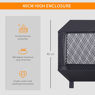 Metal Square Fire Pit Outdoor Mesh Firepit Brazier w/ Lid, Log Grate, Poker for Backyard, Camping, Bonfire, Wood Burning Stove, 44 x 44 x 40cm, Black - Giant Lobelia