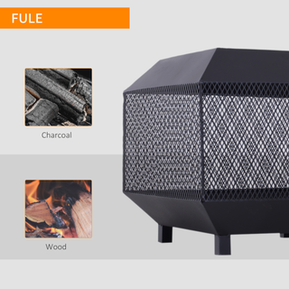 Metal Square Fire Pit Outdoor Mesh Firepit Brazier w/ Lid, Log Grate, Poker for Backyard, Camping, Bonfire, Wood Burning Stove, 44 x 44 x 40cm, Black - Giant Lobelia