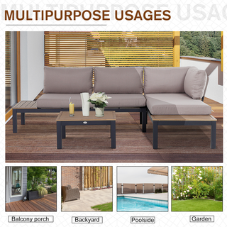 3 PCs  Garden Outdoor Sectional Corner Sofa Lounge and Coffee Table Set Aluminium Frame with Cushions Patio Furniture - Giant Lobelia