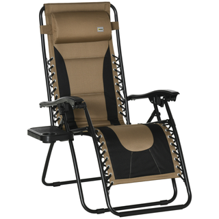 Zero Gravity Chair, Folding Recliner, Patio Sun Lounger with Cup Holder, Adjustable Backrest, Padded Pillow for Outdoor, Patio, Deck, Poolside, Coffee - Giant Lobelia