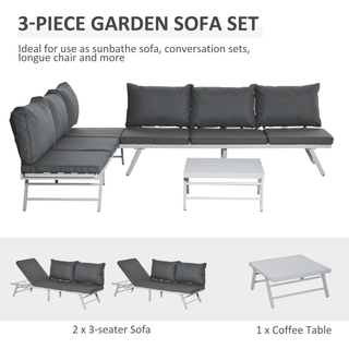 3 Pcs Garden Seating Set w/ Convertible Sofa Lounge Table Padded Cushions Outdoor Patio Furniture Couch Grey - Giant Lobelia