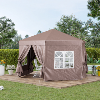 4x4m Hexagonal Garden Pop up Gazebo Marquee Party Tent Wedding Canopy Height Adjustable with Storage Bag - Brown - Giant Lobelia