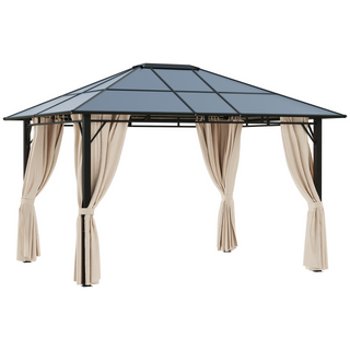 3.6 x 3(m) Hardtop Gazebo Canopy with Polycarbonate Roof Garden Pavilion with Removable Curtains and Steel Frame, Brown - Giant Lobelia