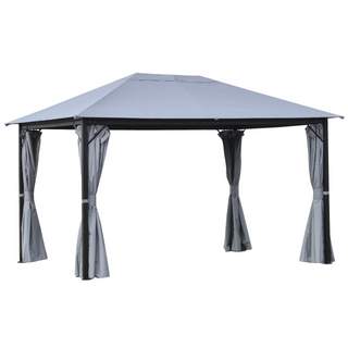 4 x 3(m) Outdoor Gazebo Canopy Aluminum Party Tent Garden Pavilion Patio Shelter with Curtains, Netting Sidewalls, Grey - Giant Lobelia