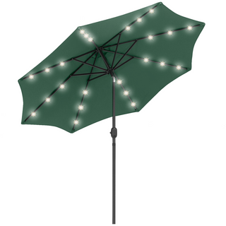 2.7m Patio Garden Umbrella Outdoor Parasol with Tilt Crank and 24 LEDs Lights (Green) - Giant Lobelia