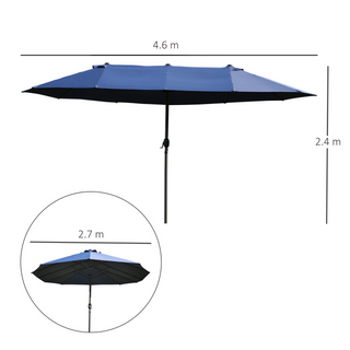 4.6m Garden Parasol Double-Sided Sun Umbrella Patio Market Shelter Canopy Shade Outdoor Blue - NO BASE - Giant Lobelia