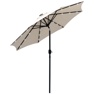 2.7m Patio Garden Umbrella Outdoor Parasol with Tilt Crank and 24 LEDs Lights (Cream) - Giant Lobelia