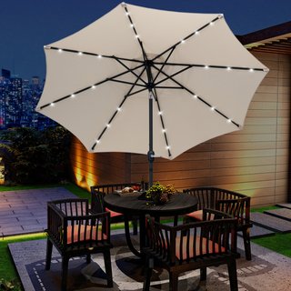 2.7m Patio Garden Umbrella Outdoor Parasol with Tilt Crank and 24 LEDs Lights (Cream) - Giant Lobelia