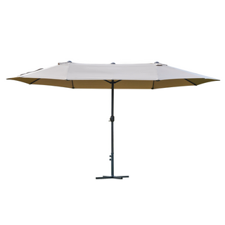 4.6m Garden Parasol Double-Sided Sun Umbrella Patio Market Shelter Canopy Shade Outdoor with Cross Base – Khaki - Giant Lobelia