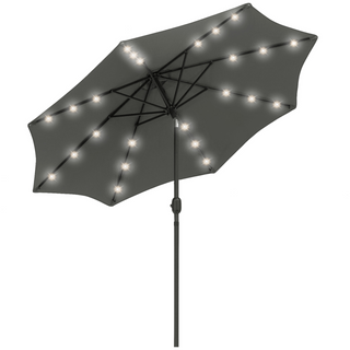 2.7m Patio Garden Umbrella Outdoor Parasol with Tilt Crank and 24 LEDs Lights (Grey) - Giant Lobelia