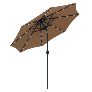 2.7m Patio Garden Umbrella Outdoor Parasol with Tilt Crank and 24 LEDs Lights (Brown) - Giant Lobelia