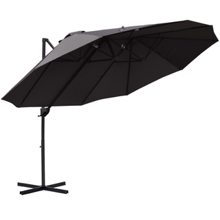 Double Parasol Patio Umbrella Garden Sun Shade w/ Steel Pole 12 Support Ribs Crank Handle Easy Lift Twin Canopy - Grey - Giant Lobelia