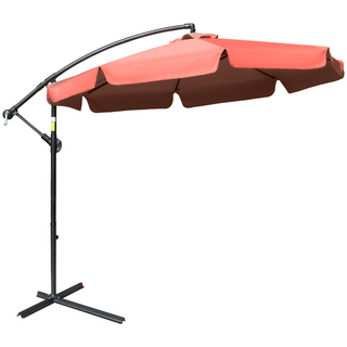 2.7m Garden Banana Parasol Cantilever Umbrella with Crank Handle and Cross Base for Outdoor, Hanging Sun Shade, Wine Red - Giant Lobelia