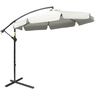 2.7m Garden Banana Parasol Cantilever Umbrella with Crank Handle and Cross Base for Outdoor, Hanging Sun Shade, Cream White - Giant Lobelia