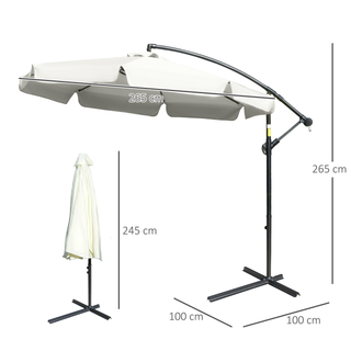 2.7m Garden Banana Parasol Cantilever Umbrella with Crank Handle and Cross Base for Outdoor, Hanging Sun Shade, Cream White - Giant Lobelia