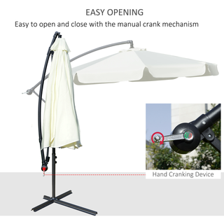 2.7m Garden Banana Parasol Cantilever Umbrella with Crank Handle and Cross Base for Outdoor, Hanging Sun Shade, Cream White - Giant Lobelia