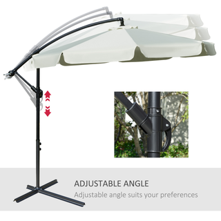 2.7m Garden Banana Parasol Cantilever Umbrella with Crank Handle and Cross Base for Outdoor, Hanging Sun Shade, Cream White - Giant Lobelia