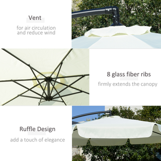 2.7m Garden Banana Parasol Cantilever Umbrella with Crank Handle and Cross Base for Outdoor, Hanging Sun Shade, Cream White - Giant Lobelia