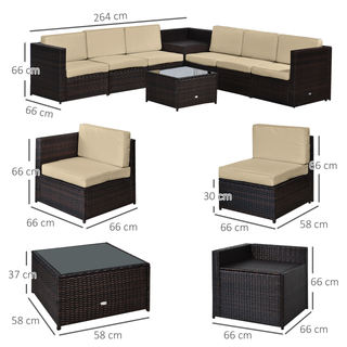 Outsunny 8 pcs Outdoor Rattan Garden Furniture Patio Sofa and Table Set with Cushions and Storage Design 6 Seater Corner Wicker Seat with Storage, Brown - Giant Lobelia