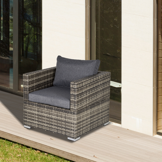 Outdoor Patio Furniture Single Rattan Sofa Chair Padded Cushion All Weather for Garden Poolside Balcony Deep Grey - Giant Lobelia