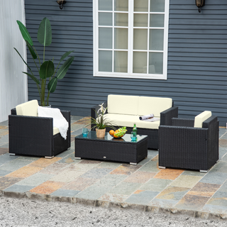 4 Pieces Wicker Steel Rattan Sofa Set Garden Chair Seat Furniture Patio Black - Giant Lobelia