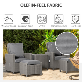 5 Pieces Rattan Garden Furniture Patio Lounge Sofa Chair Footstool Cooler Bar Coffee Table with Olefin Cushion & Cover - Giant Lobelia