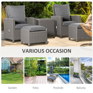 5 Pieces Rattan Garden Furniture Patio Lounge Sofa Chair Footstool Cooler Bar Coffee Table with Olefin Cushion & Cover - Giant Lobelia