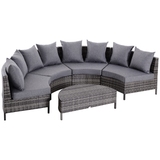 Rattan Garden Furniture 4 Seaters Half-round Patio Outdoor Sofa & Table Set Wicker Weave Conservatory Cushioned Seat with Pillow - Grey - Giant Lobelia