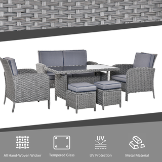 6 PCS Outdoor Patio Rattan Dining Table Sets Bonzer All Weather PE Wicker Sofa Furniture Set for Backyard Garden w/ Cushions Grey - Giant Lobelia